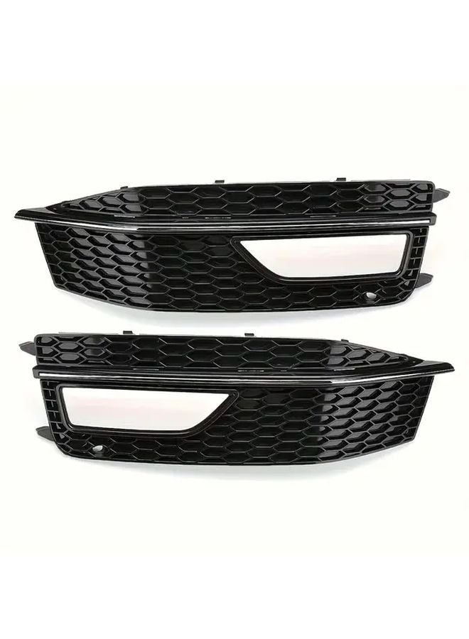 Audi A4 B8 S Line S4 Front Bumper Lower Fog Light Grille Pair Gloss Black With Chrome - Image 5